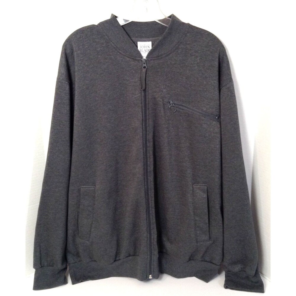 Vtg John Blair Jacket Men XL Gray Full Zip Lightweight Windbreaker Grandpa Dad